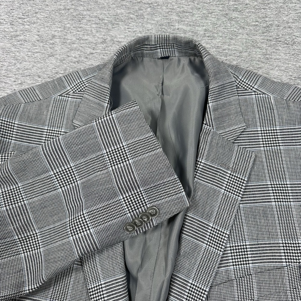 Jos. A Bank Blazer Mens 44L Black Gray Blue Glen Check Cotton Linen City Jacket